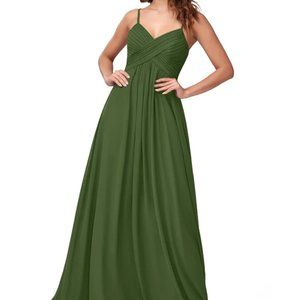Azazie Shannon Olive Green Chiffon Bridesmaid Dress sz A8 - WORN ONCE
